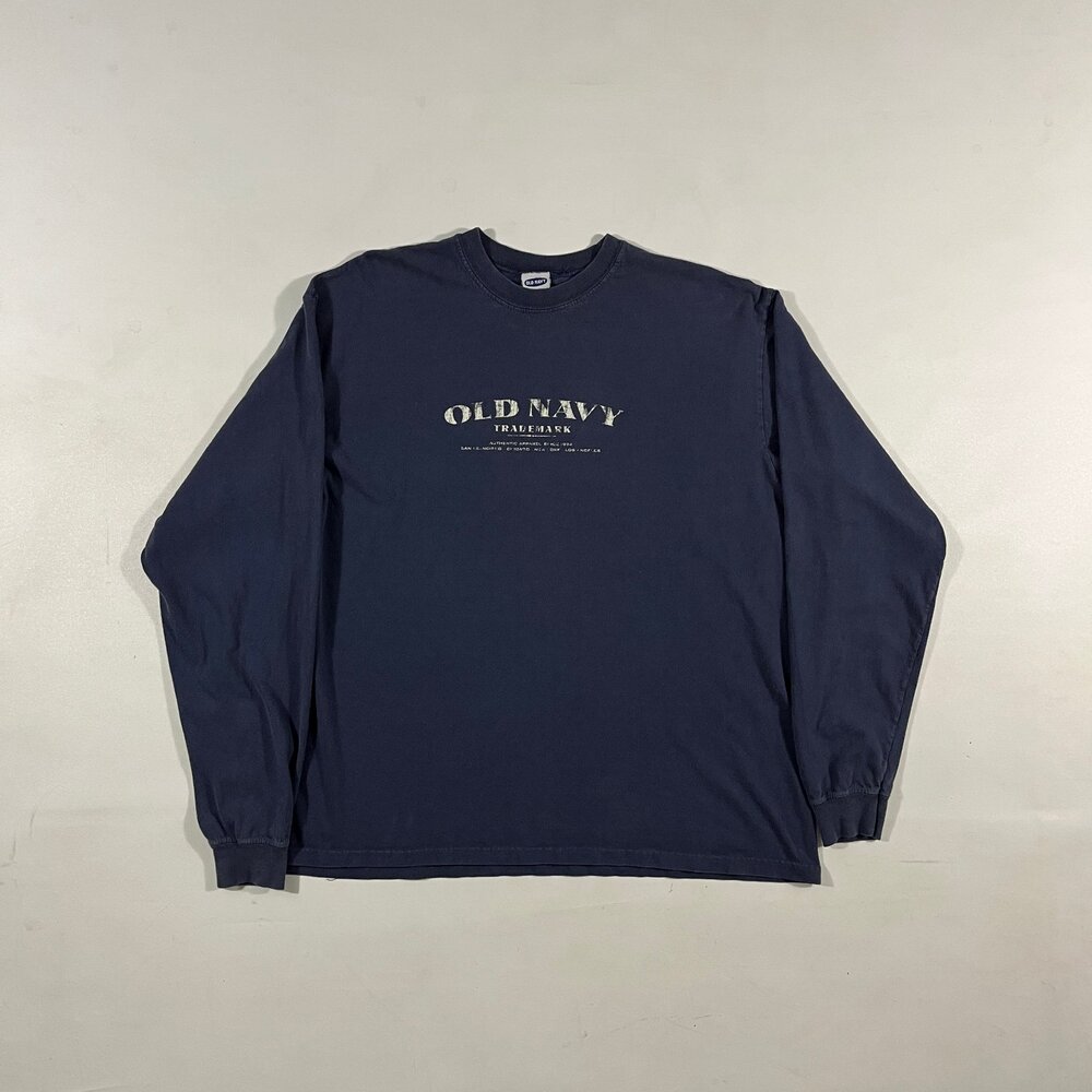 Vintage Y2K Old Navy Navy Blue Spellout Trademark Long Sleeve Tee M